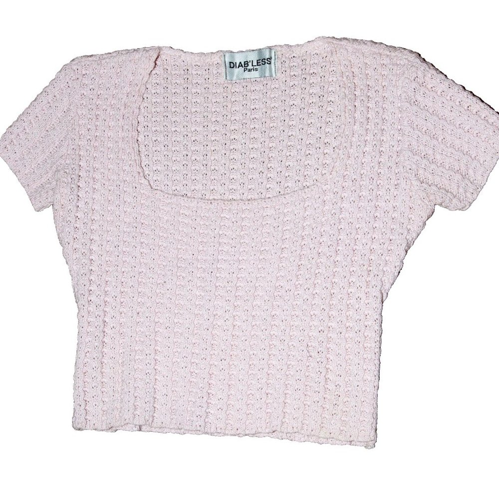 Vintage Woven Knit Women's Crop Top - Diab'less, fits size Small / Medium, Pink